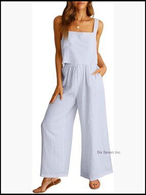 Linen Pants Jumpsuit Matching Lounge Set 2 Piece Outfit